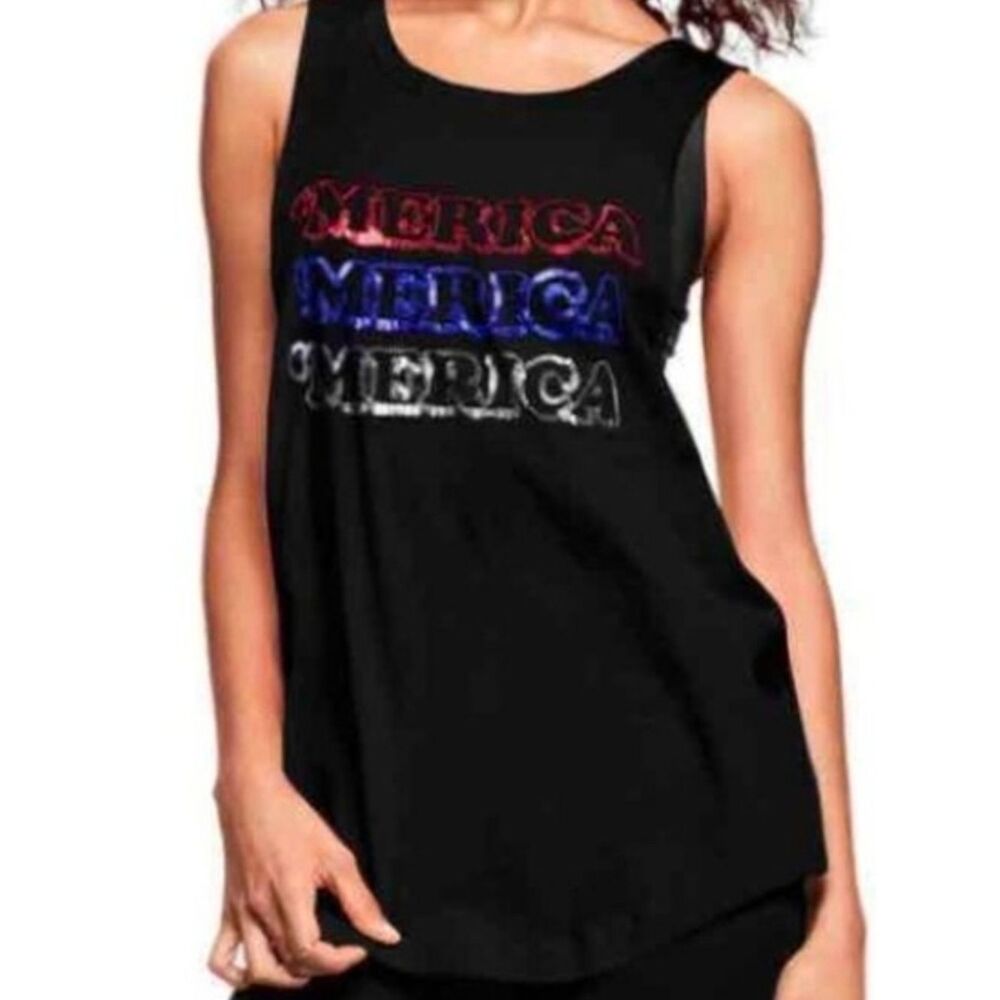 🔹️Victoria's Secret Black 'Merica Sequined Sleeveless Top XSmall